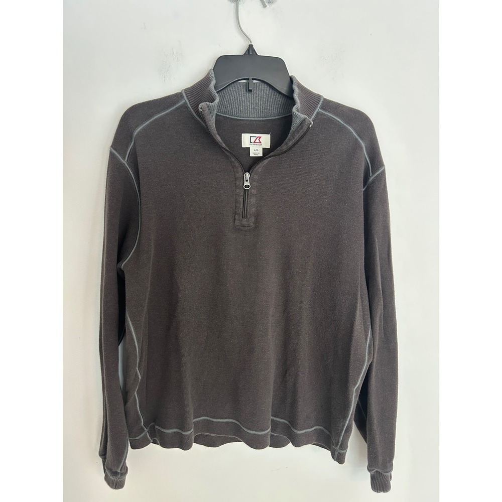 Cutter & Buck Mens Quarter Zip Cotton Pullover Sweater Gray Large L/G Mock Neck